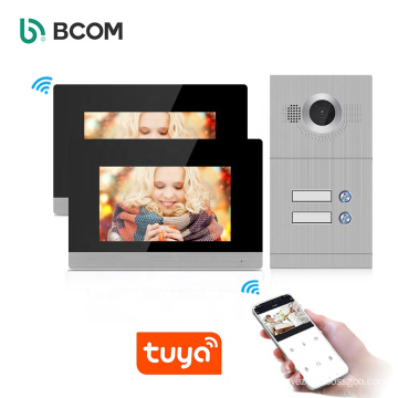 Bcom multi appartement touch screen interfon video intercom 2 indoor monitor with cat 6 cable connect